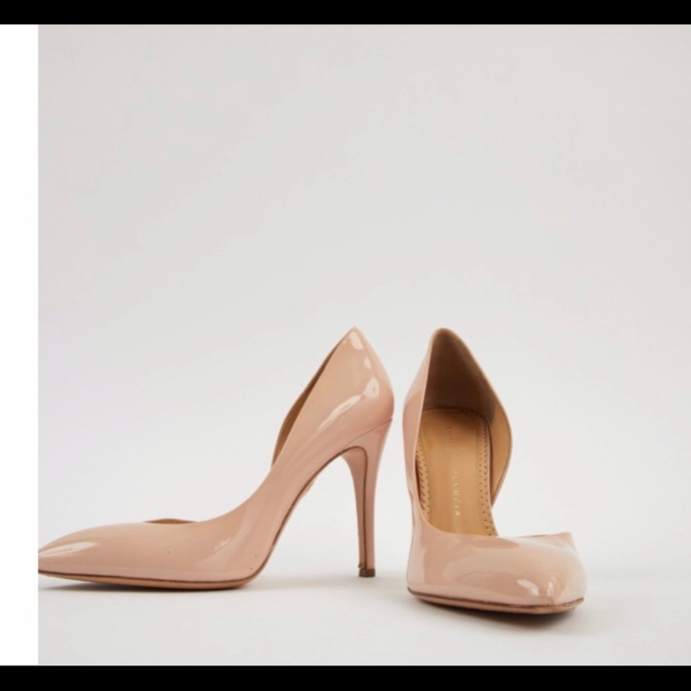 Charlotte Olympia nude patent leather heels